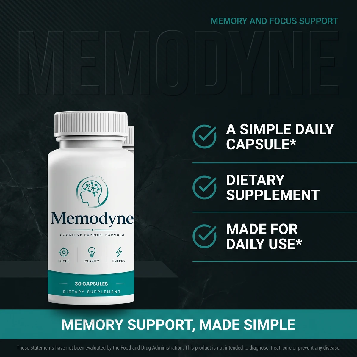 The Memodyne listing card explaining a simple daily capsule routine